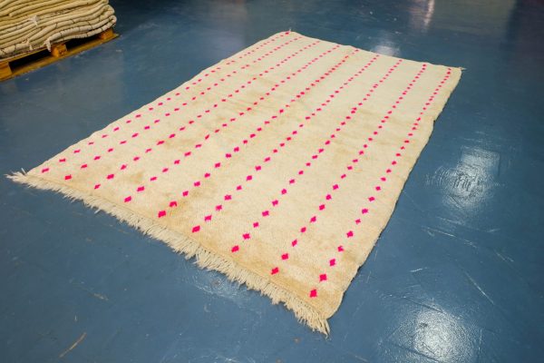Pink Handwoven Moroccan Beni Ourain Rug 8.39 ft x 5.47 ft