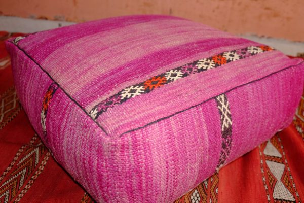 Pink Moroccan Handmade Leather Pouf
