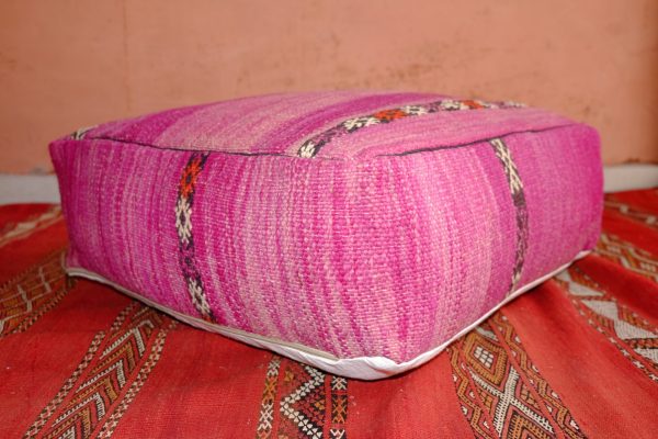 Pink Moroccan Handmade Leather Pouf