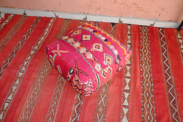 Embroidered Leather Moroccan Pouf