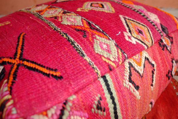Embroidered Leather Moroccan Pouf