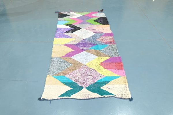 Colored Moroccan Boucherouite rug 7.21 ft x 3.08 ft