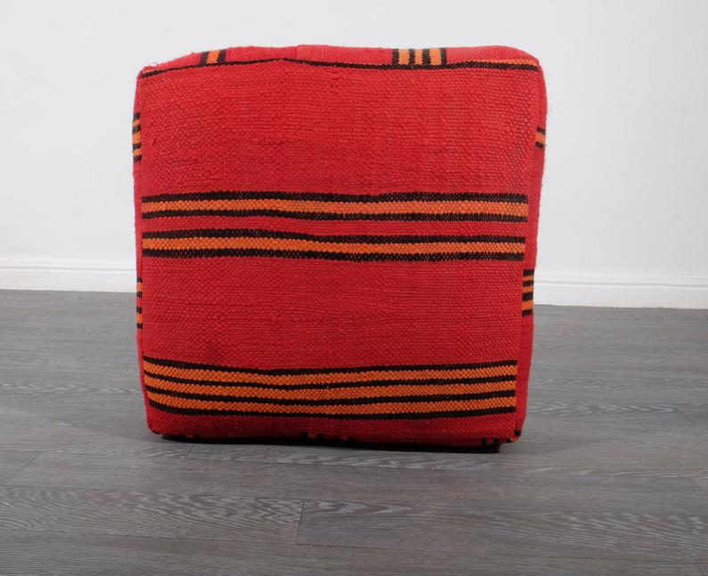 Red Moroccan Pouf, 24" x 24" x 8"