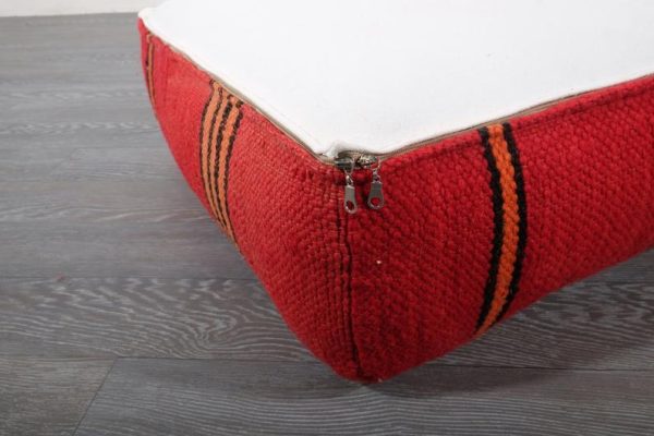 Red Moroccan Pouf, 24" x 24" x 8"