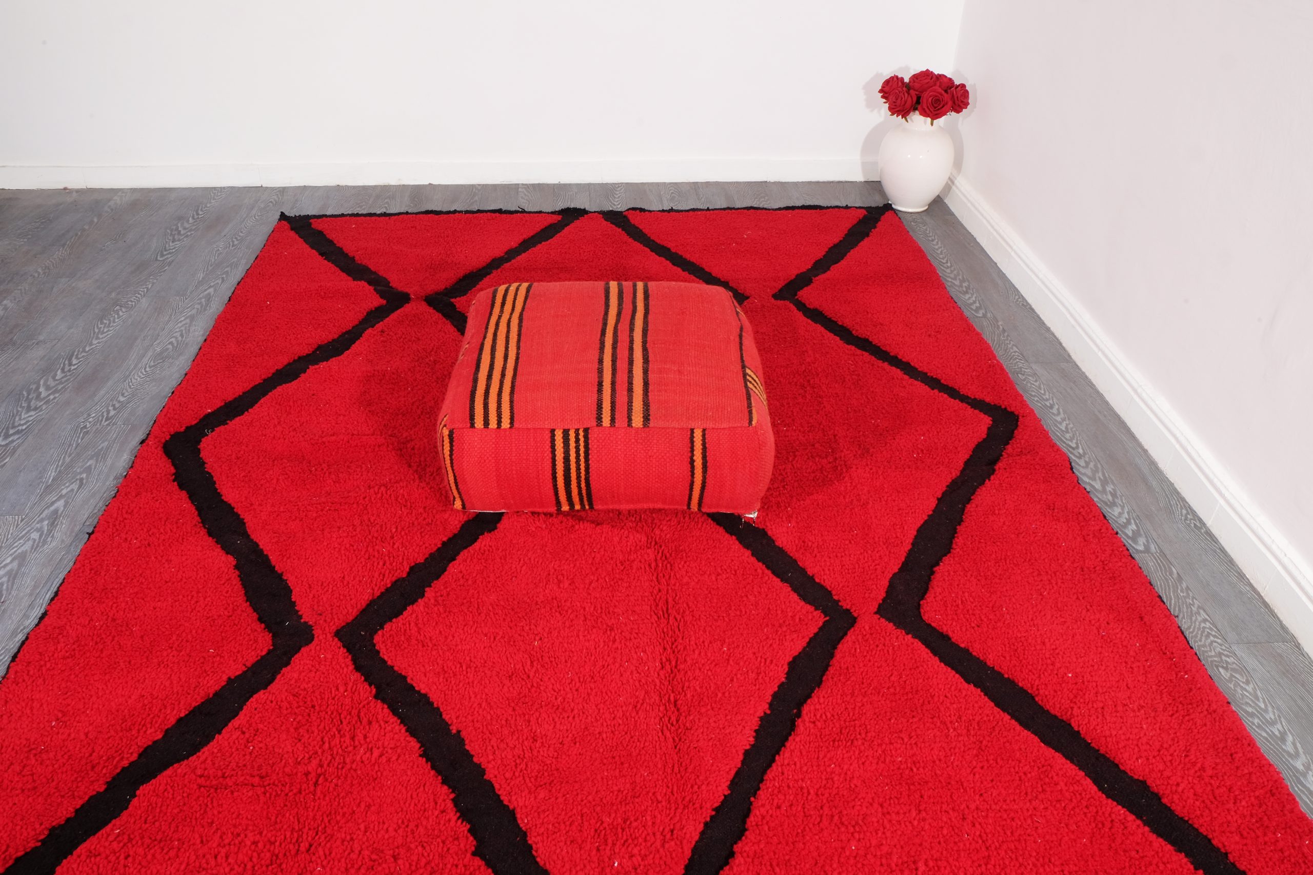 Red beni Ourain rug 9.94 ft x 6.75 ft