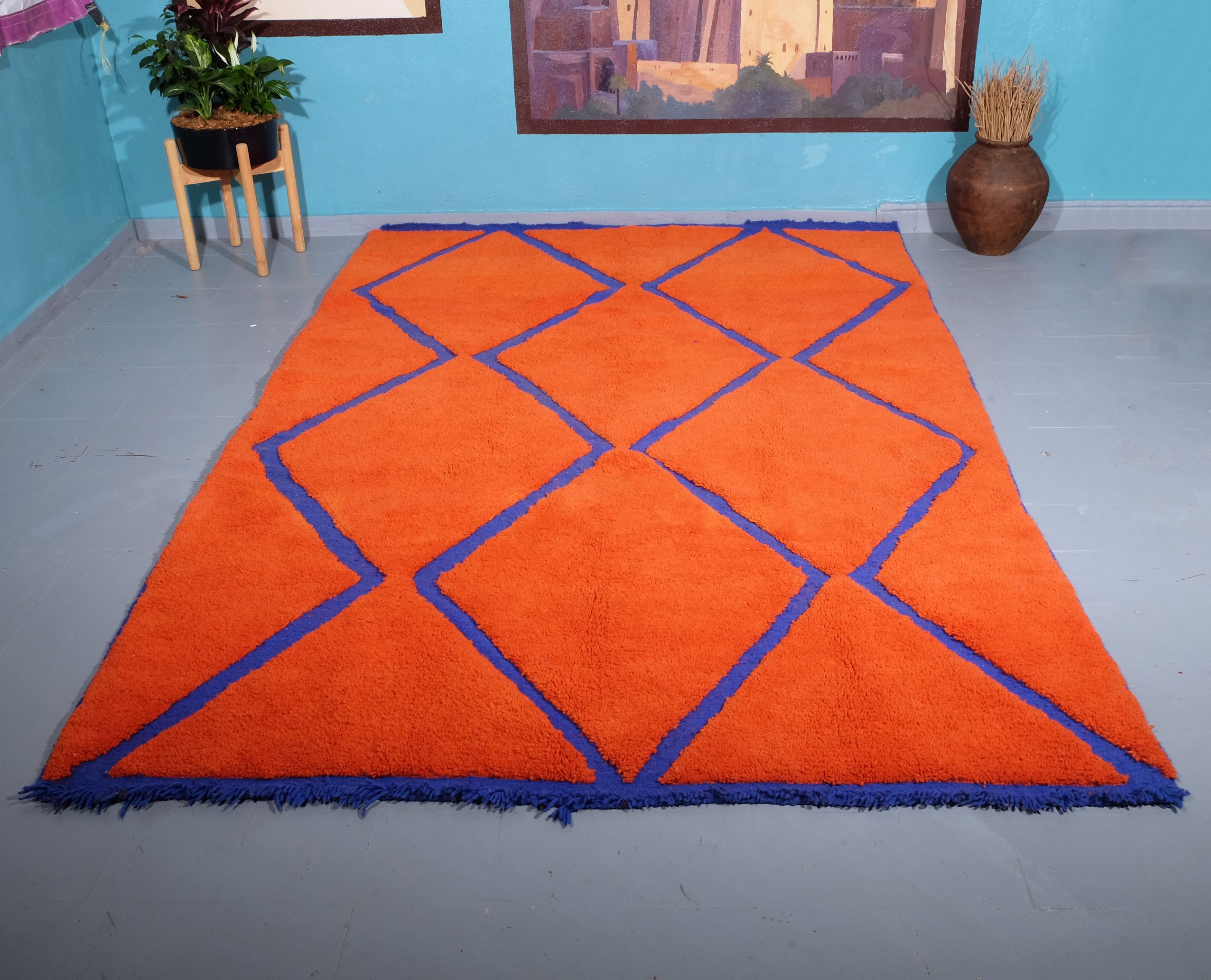 Orange beni Ourain rug 9.84 ft x 6.23 ft