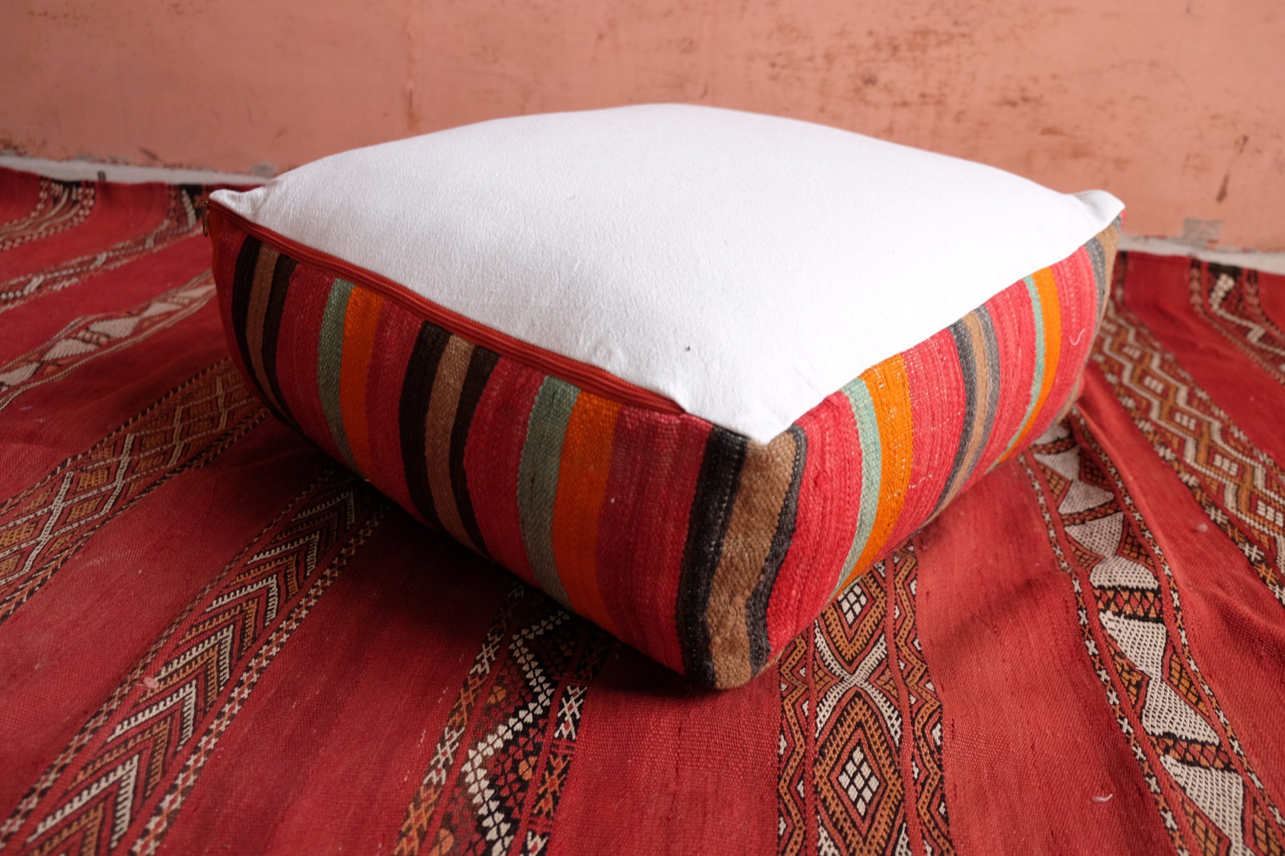 Moroccan pillow - Handmade Square Kilim Pouf 23” x 23” x 8"