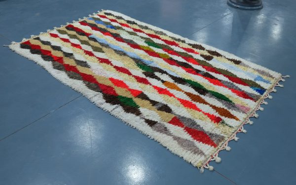 Colored Azilal rug, 7.87 ft x 4.59 ft , Art Deco Rug, Wool Moroccan rug, Handmade Berber Rug, Geometric Berber Rug from Morocco