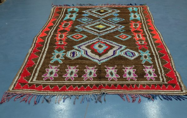 Brown Azilal rug, 9.94 ft x 5.7 ft , Art Deco Rug, Wool Moroccan rug, , Handmade Berber Rug, Geometric Berber Rug from Morocco