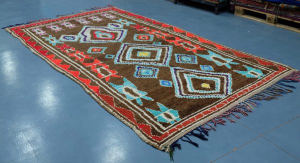 Brown Azilal rug, 9.94 ft x 5.7 ft , Art Deco Rug, Wool Moroccan rug, , Handmade Berber Rug, Geometric Berber Rug from Morocco