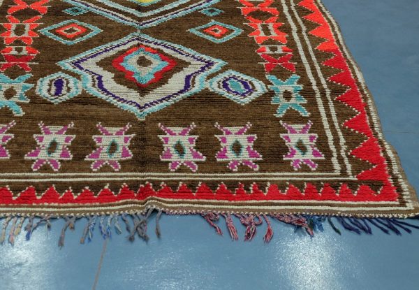 Brown Azilal rug, 9.94 ft x 5.7 ft , Art Deco Rug, Wool Moroccan rug, , Handmade Berber Rug, Geometric Berber Rug from Morocco