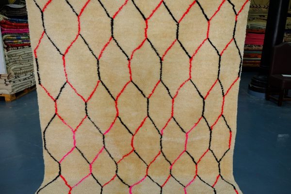 Colored beni Ourain rug, 8.26 ft x 5.15 ft , Art Deco Rug, Wool Moroccan rug, , Handmade Berber Rug, Geometric Berber Rug from Morocco