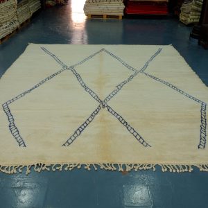 Handmade Beni Ourain Rug 12.30 ft x 10.40 ft - Handmade White & Blue Rug -  Rug modern design - Art Deco Rug