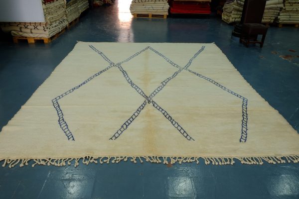 Handmade Beni Ourain Rug 12.30 ft x 10.40 ft - Handmade White & Blue Rug -  Rug modern design - Art Deco Rug