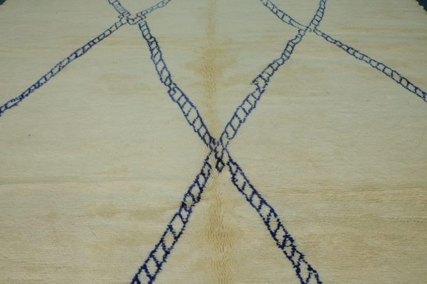 Handmade Beni Ourain Rug 12.30 ft x 10.40 ft - Handmade White & Blue Rug -  Rug modern design - Art Deco Rug