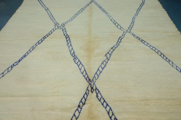 Handmade Beni Ourain Rug 12.30 ft x 10.40 ft - Handmade White & Blue Rug -  Rug modern design - Art Deco Rug