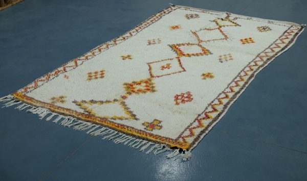 Vintage Colored Azilal rug 7.21 ft x 4 ft  , Art Deco Rug, Wool Moroccan rug,Handmade Berber Rug, Geometric Berber Rug from Morocco