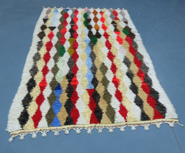 Colored Azilal rug, 7.87 ft x 4.59 ft , Art Deco Rug, Wool Moroccan rug, Handmade Berber Rug, Geometric Berber Rug from Morocco