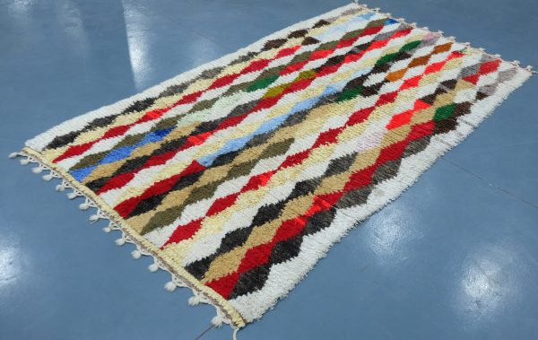 Colored Azilal rug, 7.87 ft x 4.59 ft , Art Deco Rug, Wool Moroccan rug, Handmade Berber Rug, Geometric Berber Rug from Morocco