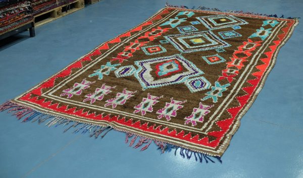 Brown Azilal rug, 9.94 ft x 5.7 ft , Art Deco Rug, Wool Moroccan rug, , Handmade Berber Rug, Geometric Berber Rug from Morocco