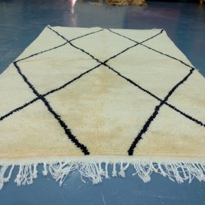 Handmade beni ourain rug 7.64 ft x 4.75 ft , Art Deco Rug, Wool Moroccan rug, Handmade Berber Rug from Morocco