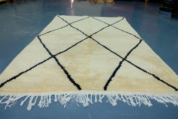 Handmade beni ourain rug 7.64 ft x 4.75 ft , Art Deco Rug, Wool Moroccan rug, Handmade Berber Rug from Morocco