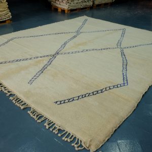 Handmade Beni Ourain Rug 12.30 ft x 10.40 ft - Handmade White & Blue Rug -  Rug modern design - Art Deco Rug