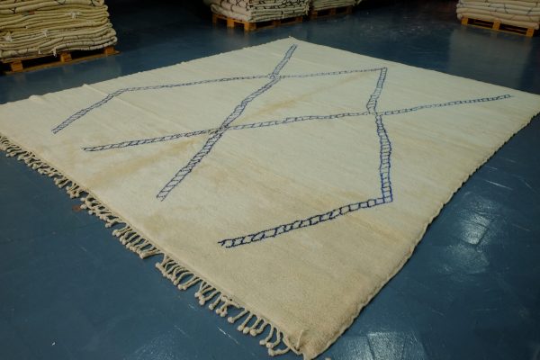 Handmade Beni Ourain Rug 12.30 ft x 10.40 ft - Handmade White & Blue Rug -  Rug modern design - Art Deco Rug