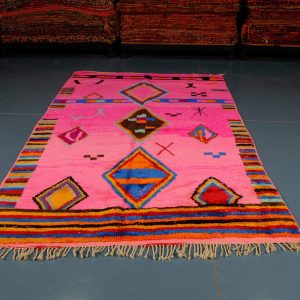 Pink Moroccan Azilal rug, 8.85 ft x 4.92 ft , Art Deco Rug, Wool Moroccan rug, Handmade Berber Rug, Abstract Berber Rug from Morocco