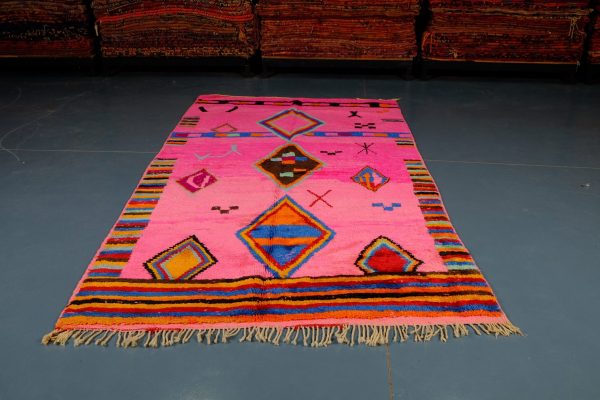 Pink Moroccan Azilal rug, 8.85 ft x 4.92 ft , Art Deco Rug, Wool Moroccan rug, Handmade Berber Rug, Abstract Berber Rug from Morocco