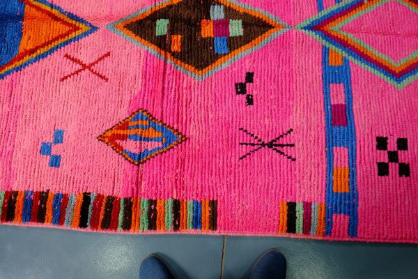 Pink Moroccan Azilal rug, 8.85 ft x 4.92 ft , Art Deco Rug, Wool Moroccan rug, Handmade Berber Rug, Abstract Berber Rug from Morocco