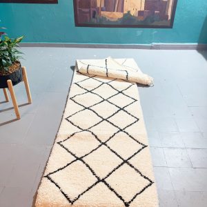 moroccan rug runner, Beni ourain rug 9.51 ft x 2.75 ft, Wool Moroccan rug, Handmade Berber Rug, Abstract Berber Rug from Morocco