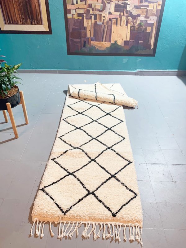 moroccan rug runner, Beni ourain rug 9.51 ft x 2.75 ft, Wool Moroccan rug, Handmade Berber Rug, Abstract Berber Rug from Morocco