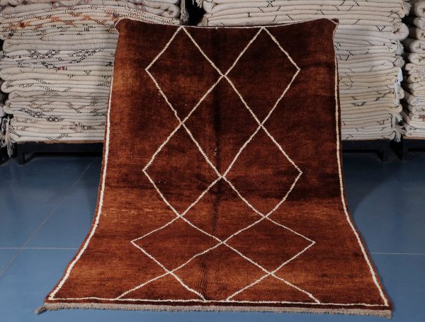 Brown Custom Moroccan rug , Beni ourain rug 7.74 ft x 4.98 ft ,  brown Rug, Wool Moroccan rug, Handmade Berber Rug, Berber Rug from Morocco