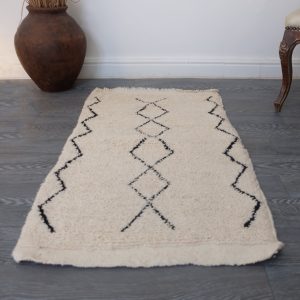 Small Moroccan Beni ourain Rug 3.6ft x 1.9 , Beni ourain Rug, Beni ourain Moroccan Area Rug, Berber handmade carpet, Moroccan Rug, Wool Rug