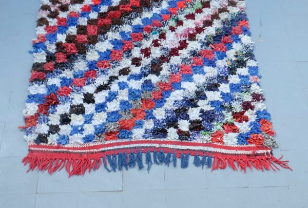 Boucherouite rug - Boucherouite rug vintage, Berber Moroccan kilim rug 7 ft x 4 ft, Handmade Berber Rug, Morrocan geometric kilim