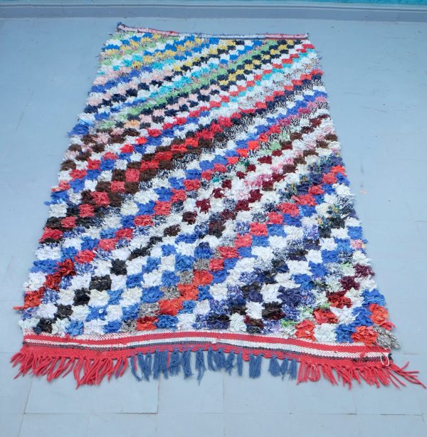 Boucherouite rug - Boucherouite rug vintage, Berber Moroccan kilim rug 7 ft x 4 ft, Handmade Berber Rug, Morrocan geometric kilim