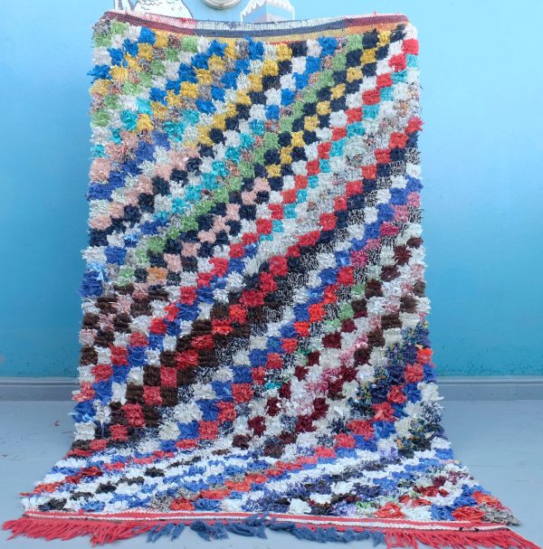 Boucherouite rug - Boucherouite rug vintage, Berber Moroccan kilim rug 7 ft x 4 ft, Handmade Berber Rug, Morrocan geometric kilim