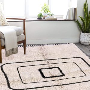 Moroccan rug | Moroccan Area Rug | Handmade Rug  | Wool Rug | Black Lines Rug | Hand Woven Rug | White rug | Black and white rug