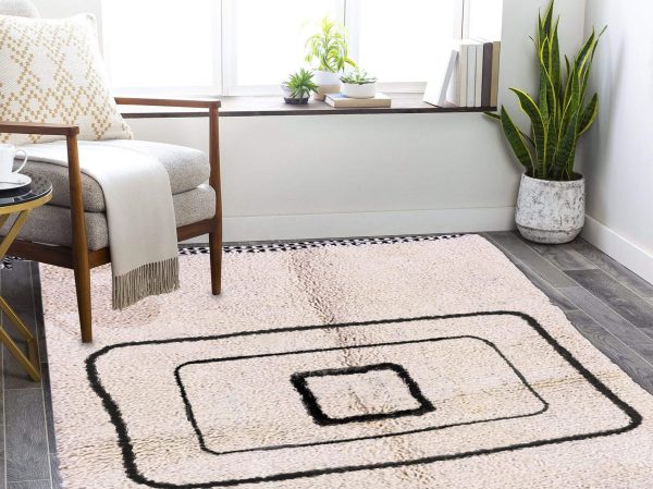 Moroccan rug | Moroccan Area Rug | Handmade Rug  | Wool Rug | Black Lines Rug | Hand Woven Rug | White rug | Black and white rug