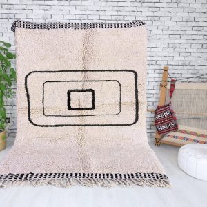 Moroccan rug | Moroccan Area Rug | Handmade Rug  | Wool Rug | Black Lines Rug | Hand Woven Rug | White rug | Black and white rug