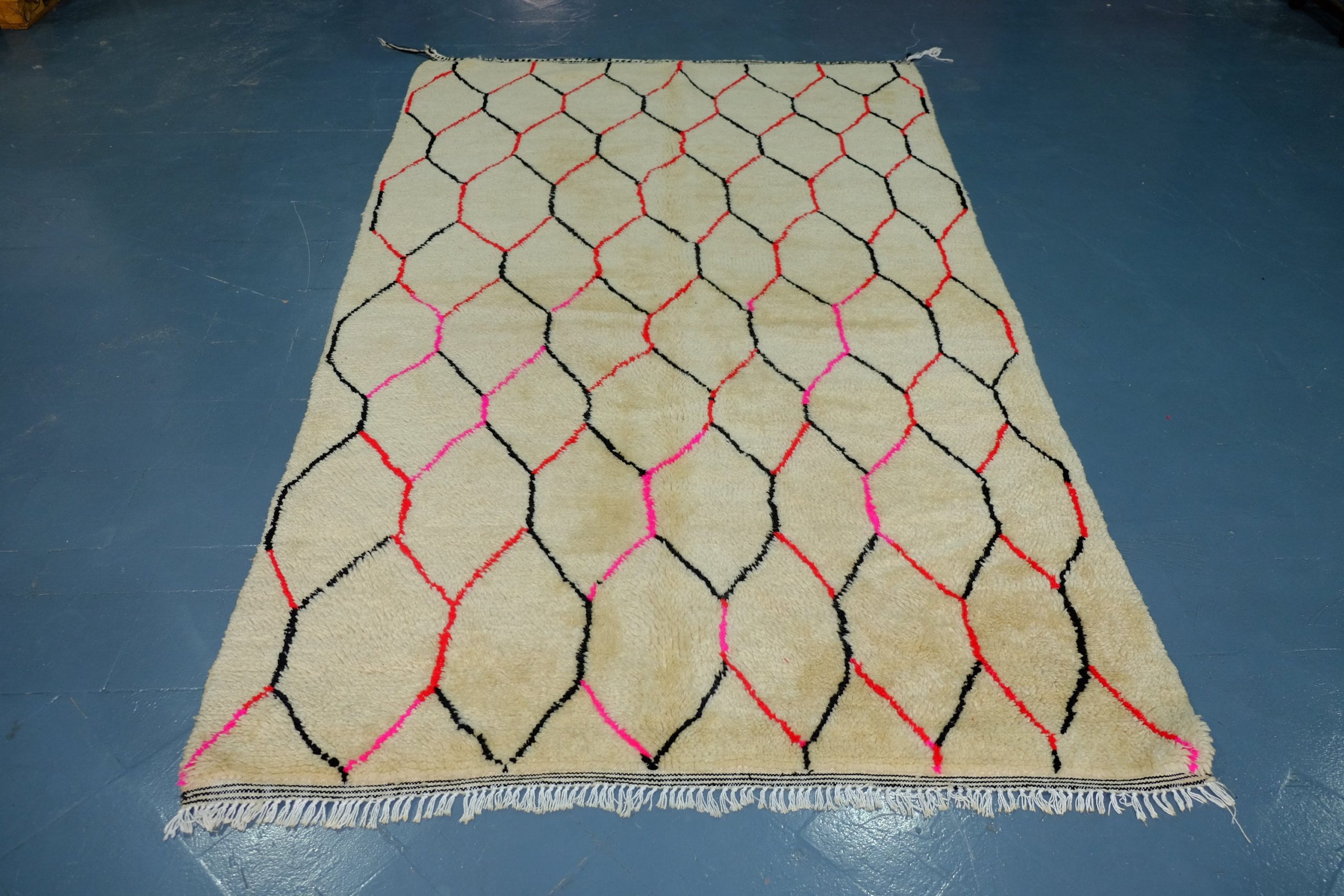 il_fullxfull.2473860291_mdbe-scaled-2.jpg Colored beni Ourain rug, 8.26 ft x 5.15 ft , Art Deco Rug, Wool Moroccan rug, , Handmade Berber Rug, Geometric Berber Rug from Morocco - Image 1