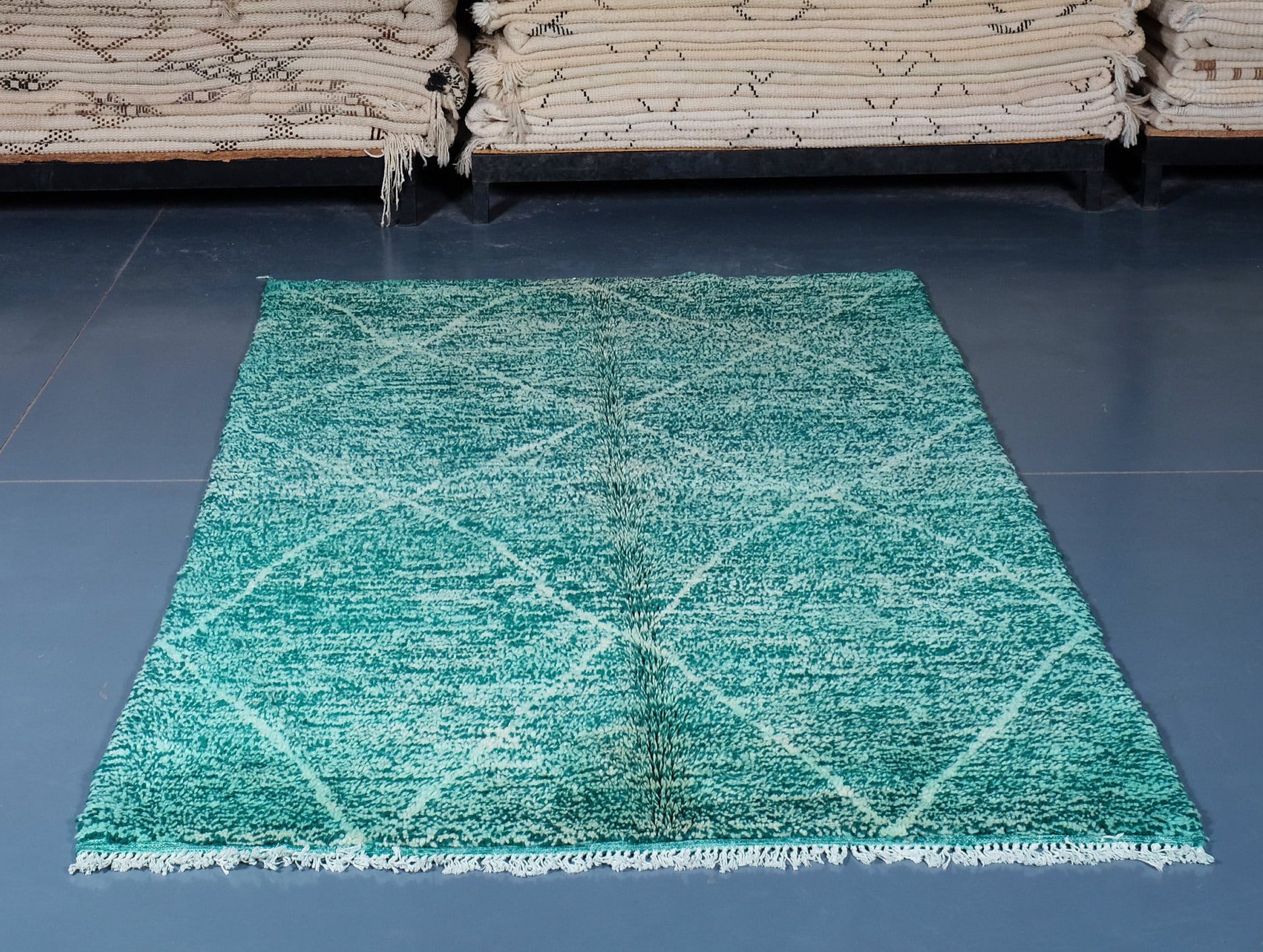 il_fullxfull.2838530477_a9ye-1.jpg Beni ourain rug 7ft x 4ft , Moroccan green Rug, Genuine Wool Moroccan rug, Handmade Berber Rug, Authentic Moroccan rug Hand knotted - Image 1